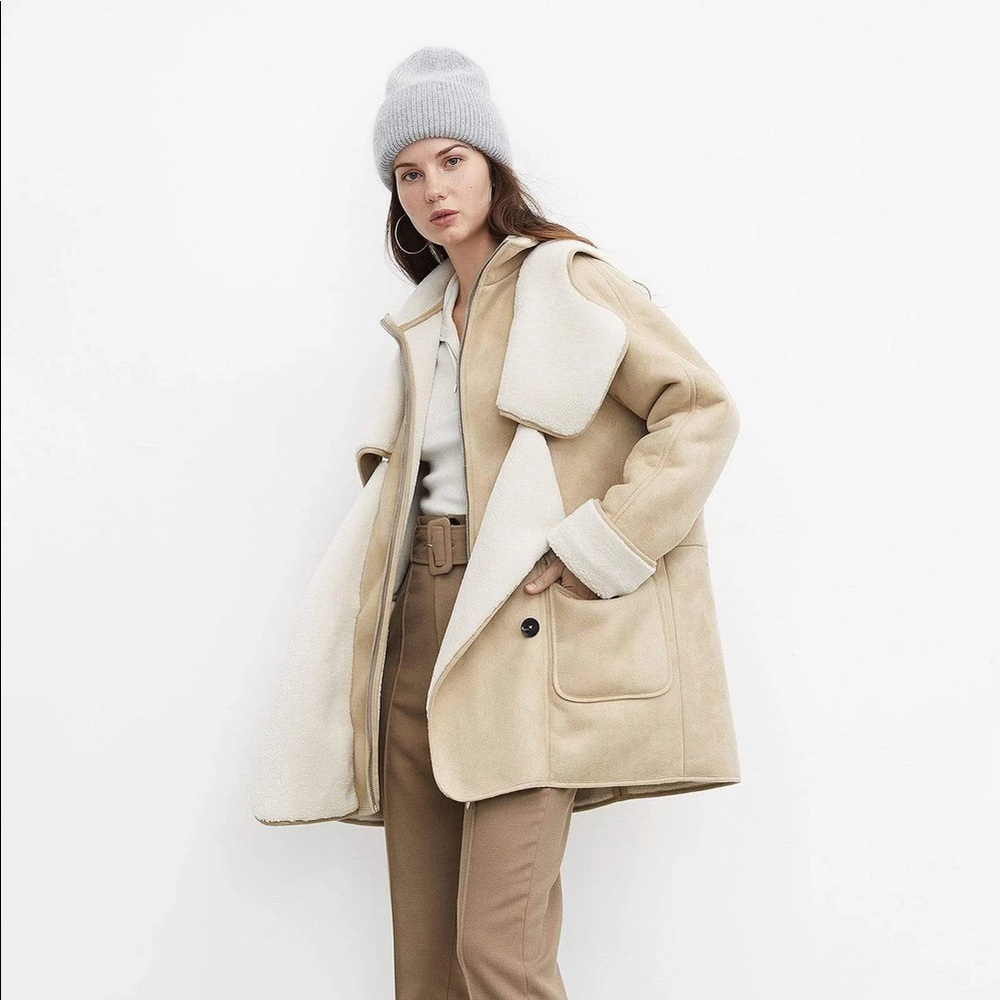 J.ING Oversized Tan Faux Shearling Coat Size S/M